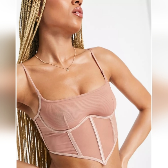 ASOS Other - Asos design mesh monowire ruched corset with skinny straps in dusty mink